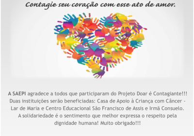 Agradecimento a todos que participaram do Projeto Doar é Contagiante